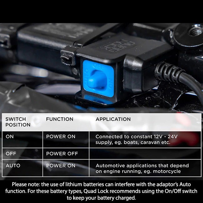 Quad Lock Waterproof 12v to USB Smart Adaptor