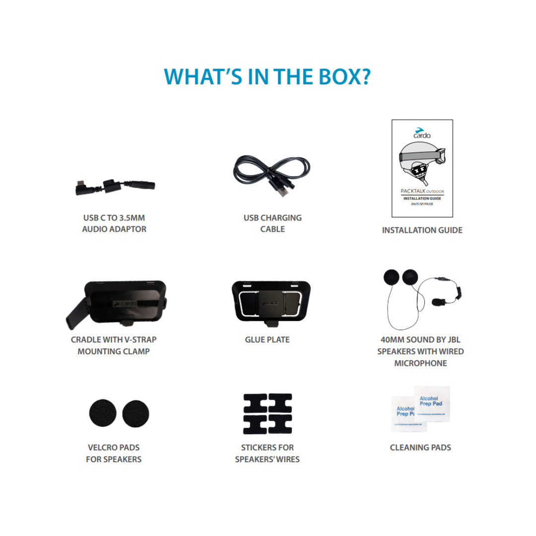 Cardo Packtalk Outdoor 2nd Helmet Kit - Box contents