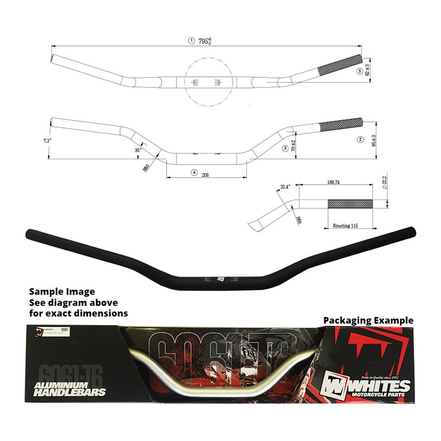 Whites Handlebar Taper AL6061 Black CR High 1-1/8 (28.6mm)