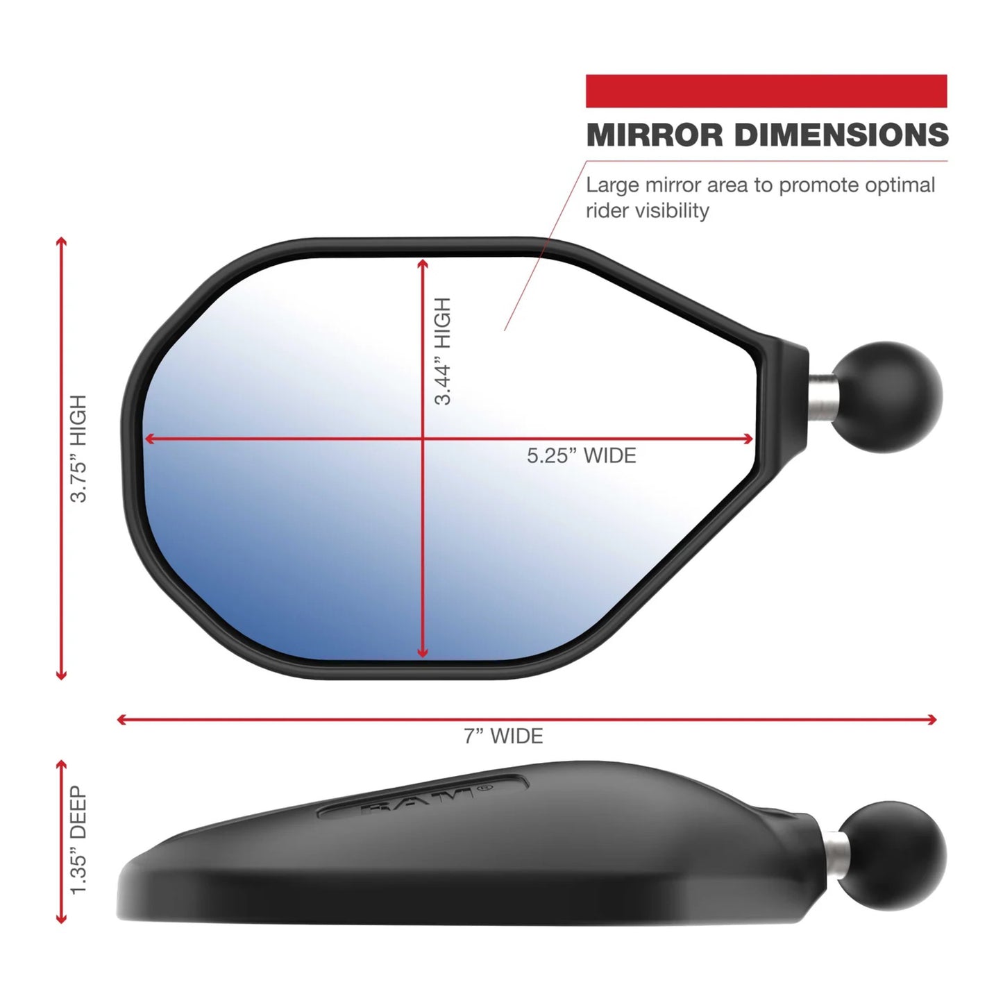 RAM Tough-Mirror Left with Ball