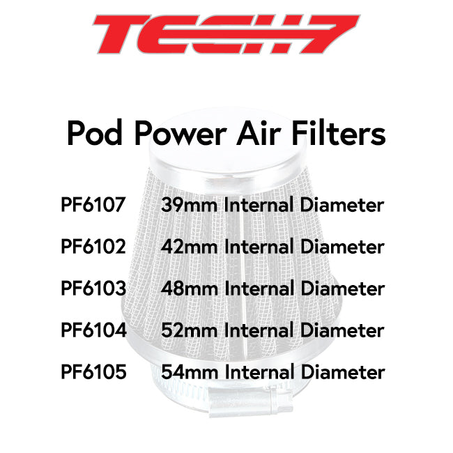 Tech 7 Pod Power Air Filters - measurements