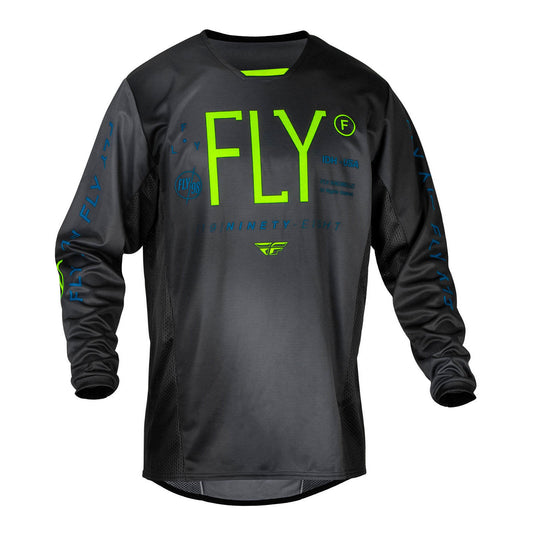 FLY Racing Youth Kinetic Jersey - Charcoal / Neon Green / True Blue