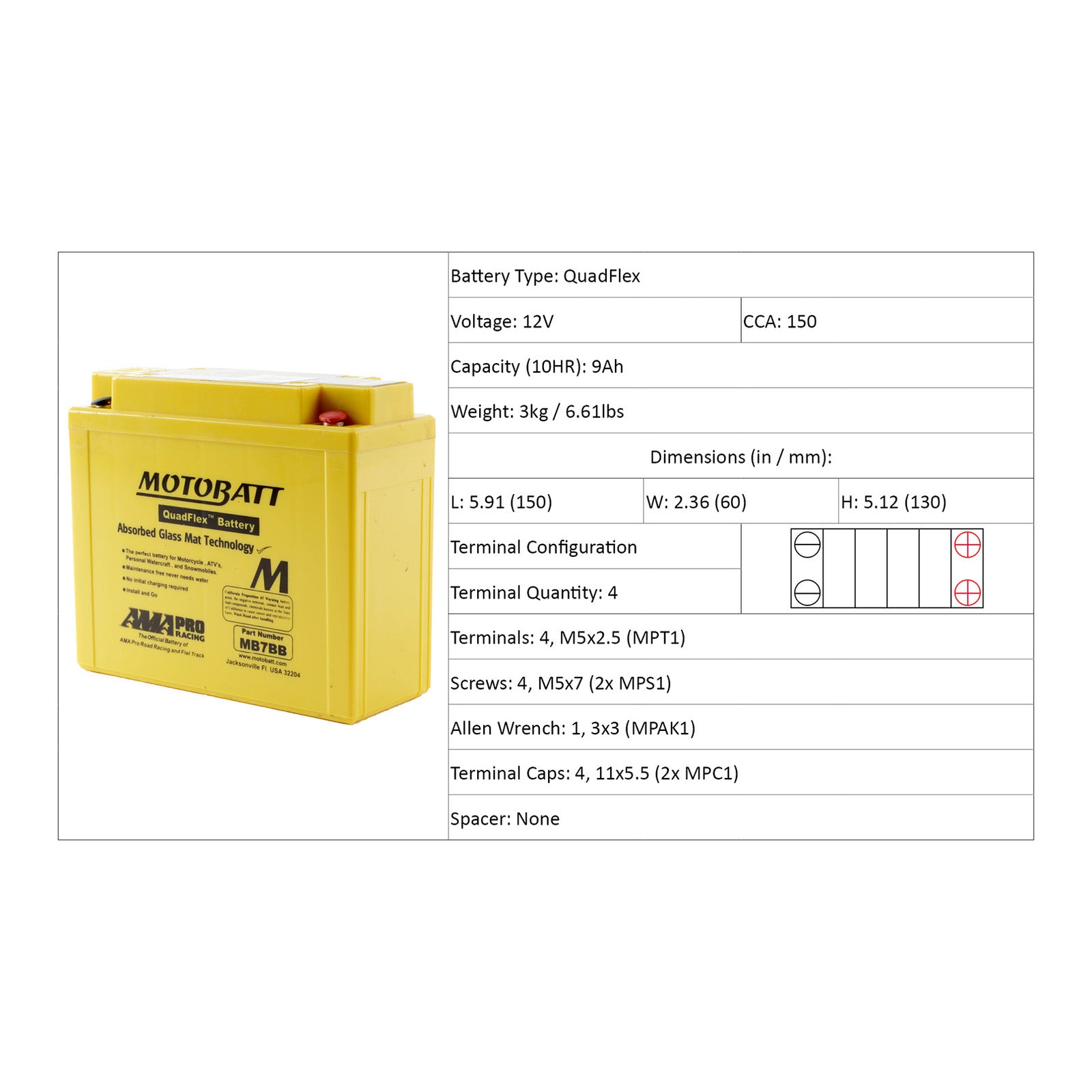 Motobatt Battery Quadflex AGM - MB7BB