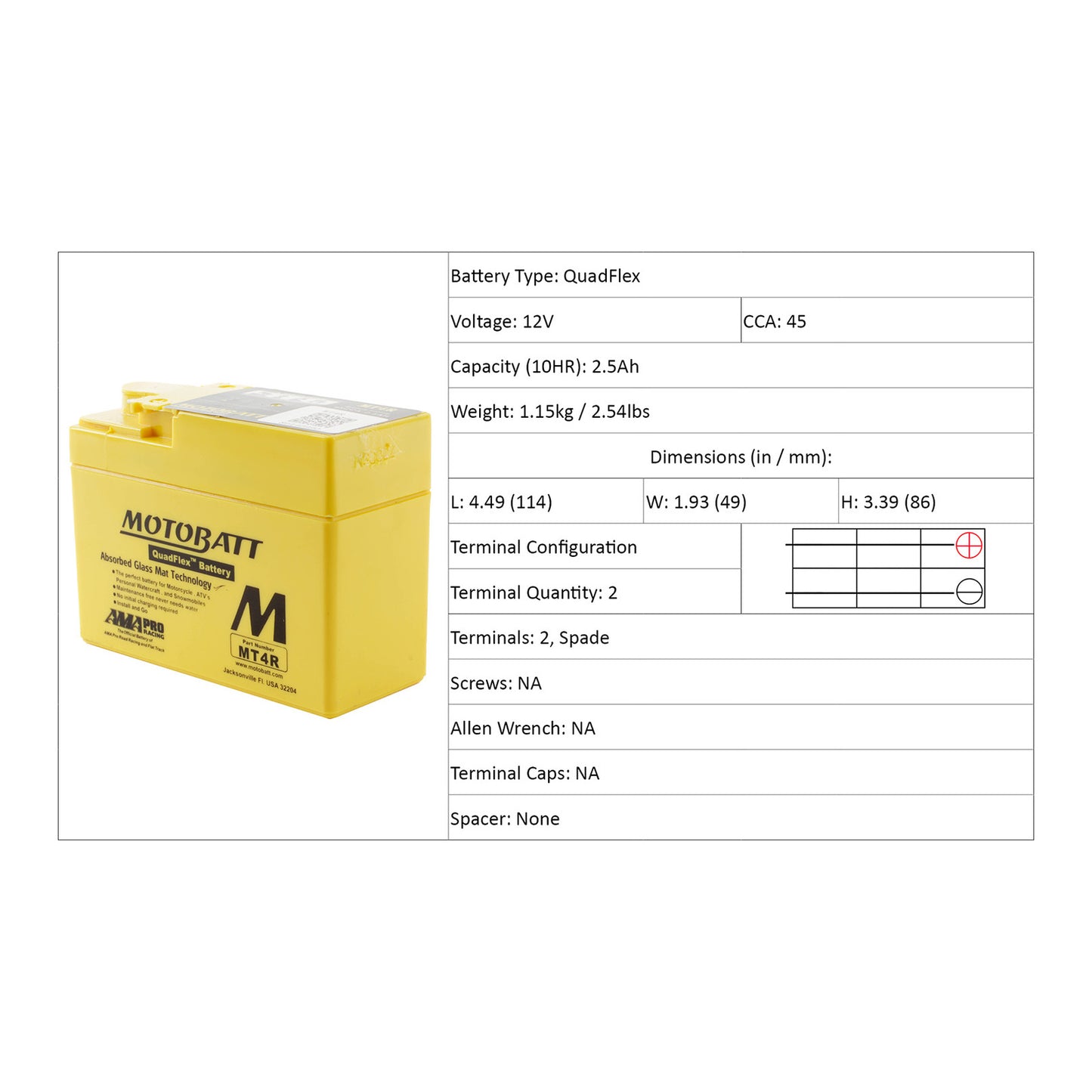 Motobatt Battery Quadflex AGM - MBMT4R