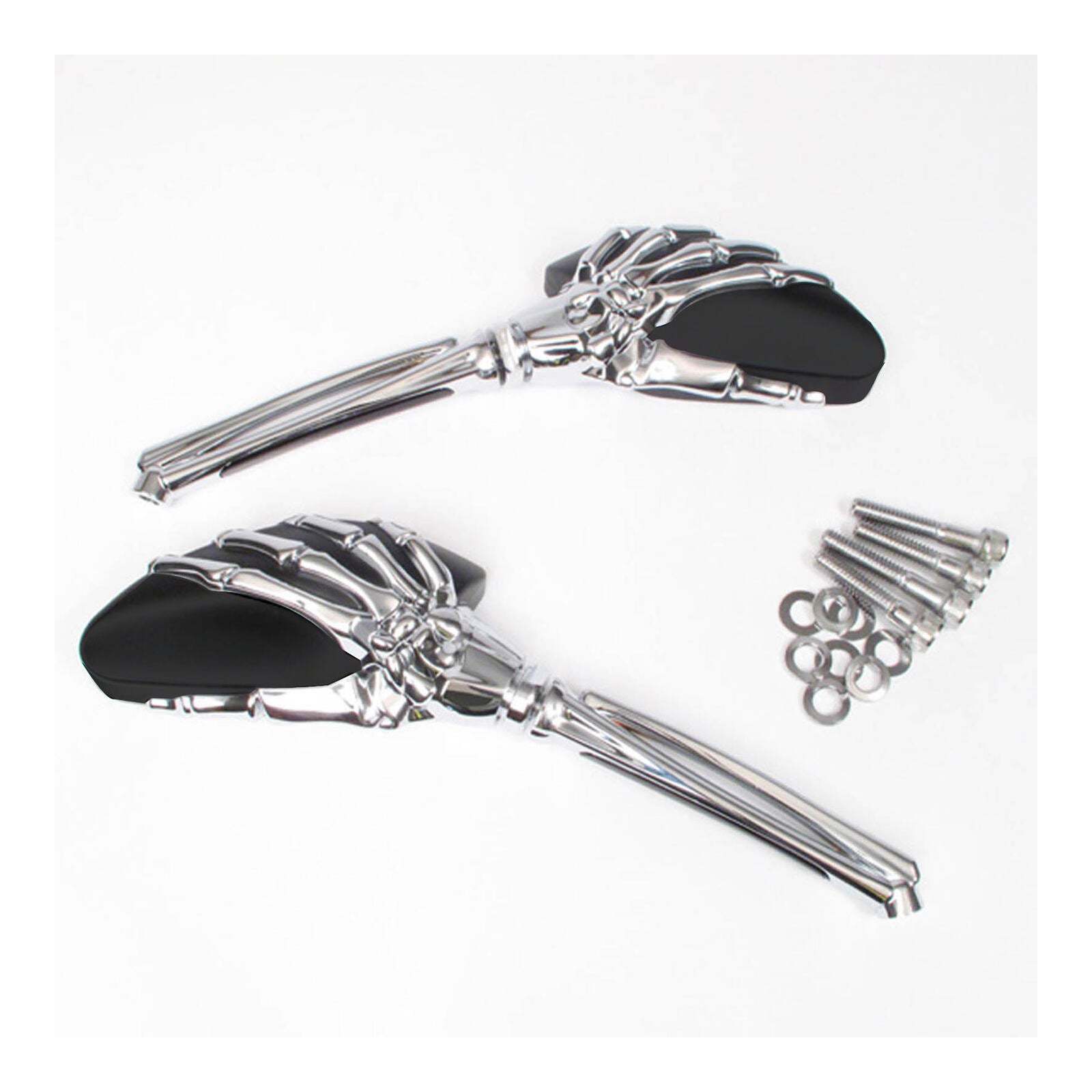 Whites Mirror - Universal Skeleton Hand Chrome / Black Harley (Pair)