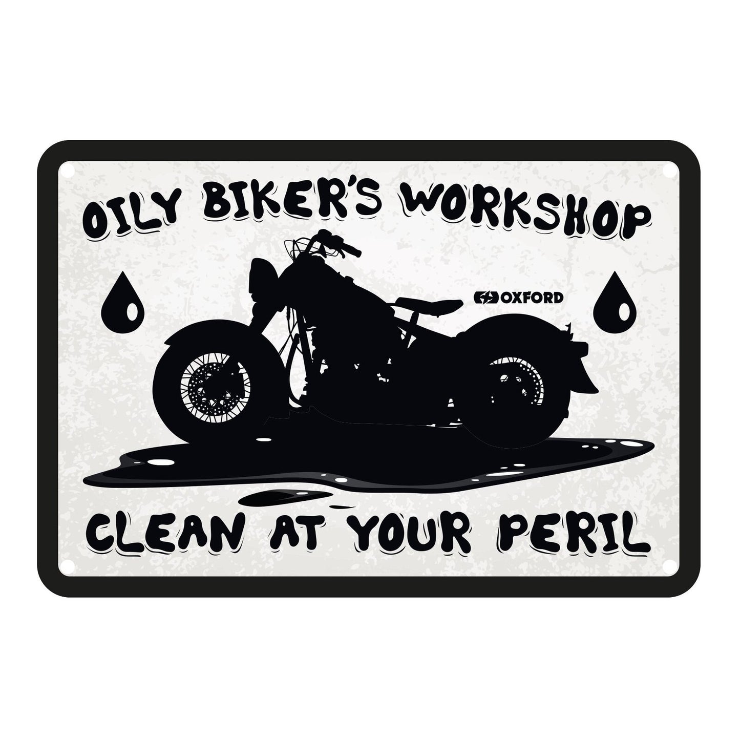 Oxford Garage Metal Sign: Oily Biker's Workshop