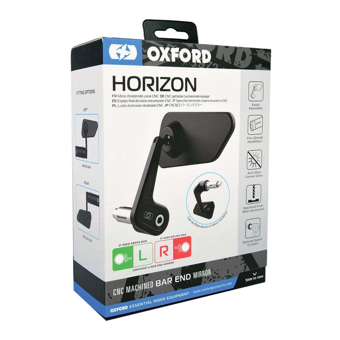 Oxford Horizon Billet Alloy Bar End Mirror Left - Black