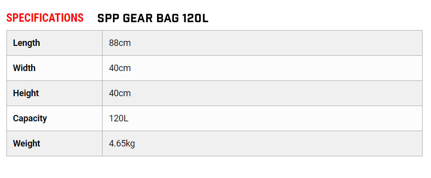 SPP GEAR BAG 120L  Size chart
